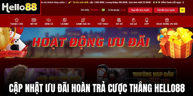 Quy trình cập nhật khuyến mãi hoàn trả cược thắng Hello88